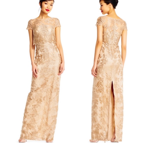 Adrianna Papell popover metallic rose lace gown - Picture 4 of 5